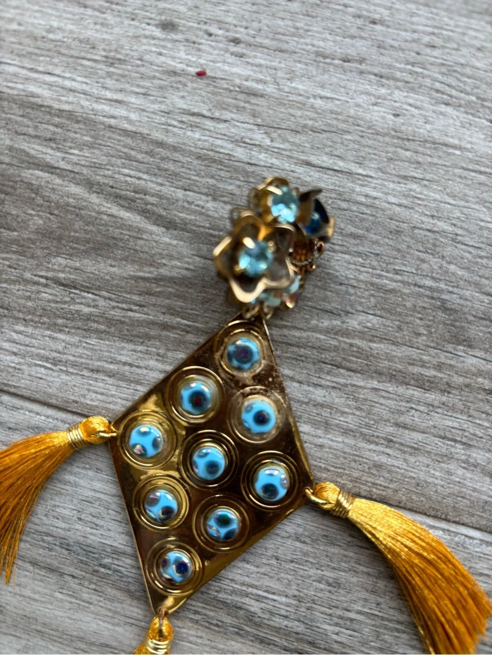 Mercedes Salazar Gold and Turquoise Tassel Drop Earrings Colombian